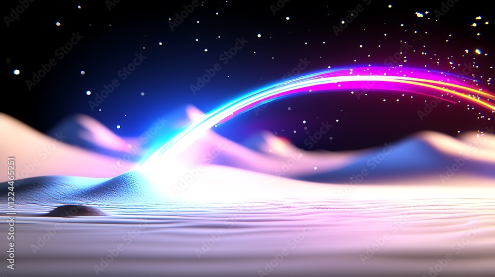 Obraz premium Abstract Glowing Rainbow Arc Over Pixelated Landscape