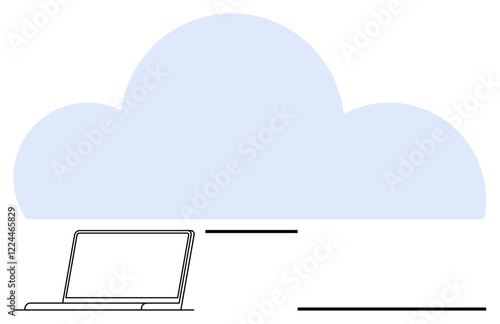 Laptop connected to a large cloud, signifying cloud computing, data storage, and remote collaboration. Ideal for IT, remote work, innovation, communication, cloud services digital transformation