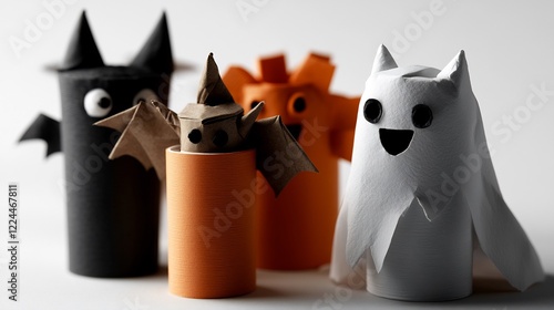 Adorable Halloween Crafts: Paper Roll Ghost, Bat, and Monster photo