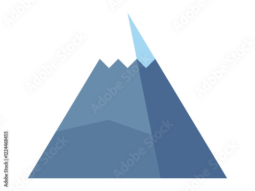 Simple geometric mountain with sharp peaks and varying shades of blue. Ideal for nature themes, outdoor adventure, minimalist design, travel aesthetics, and environmental concepts. Modern clean photo