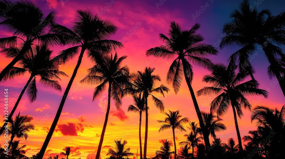 Silhouetted Palm Trees at Vibrant Sunset Silhouetted Palm Trees at Vibrant Sunset
