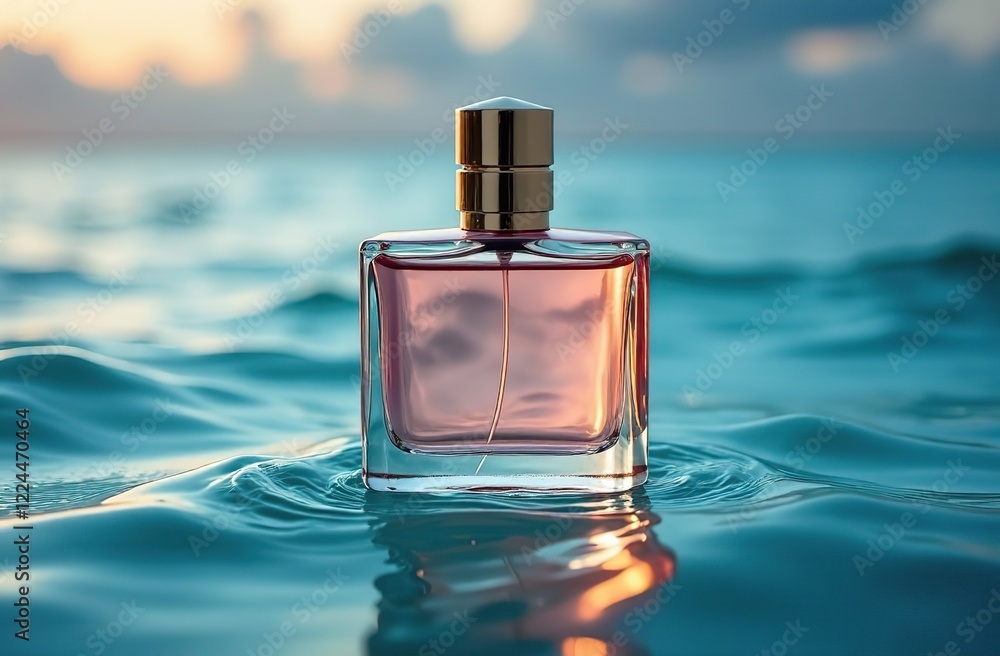 Still life picture of luxury perfume, surrounded by water waves, product promotion picture Still life picture of luxury perfume, surrounded by water waves, product promotion picture