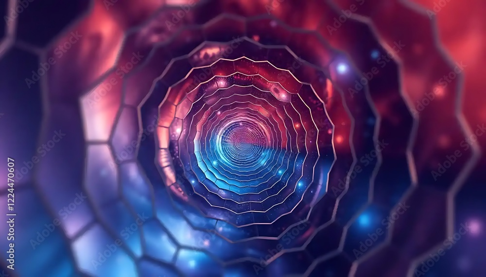 Fototapeta premium Abstract Cosmic Hexagonal Tunnel Through Space
