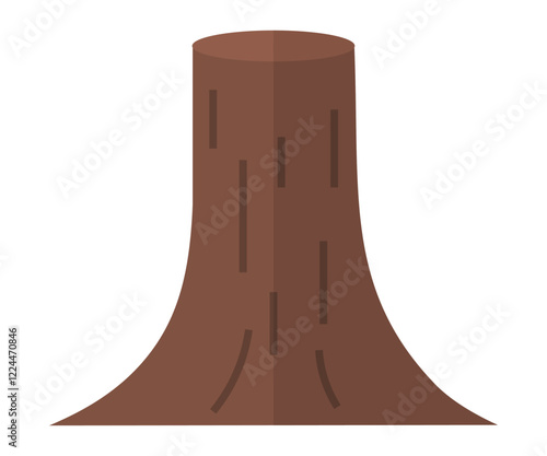A simplified brown tree stump with wood grain patterns, portraying a cut tree. Ideal for eco-awareness, conservation efforts, forestry education, minimalistic design, and nature-themed projects. Flat