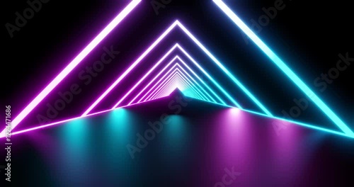 Futuristic Neon Laser light tunnel. neon light abstract background	