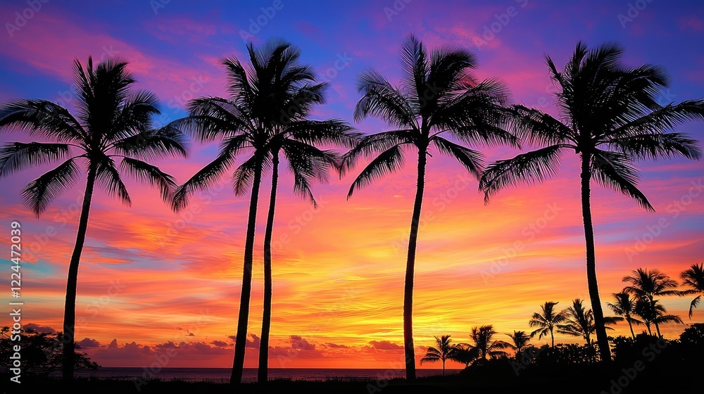 Silhouetted Palm Trees at a Vibrant Sunset Silhouetted Palm Trees at a Vibrant Sunset