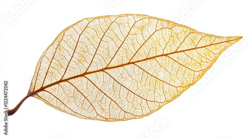 53.Close-up of a dried leaf, its brittle edges and detailed vein structure standing out vividly against a clean white background, creating a minimalist composition.
