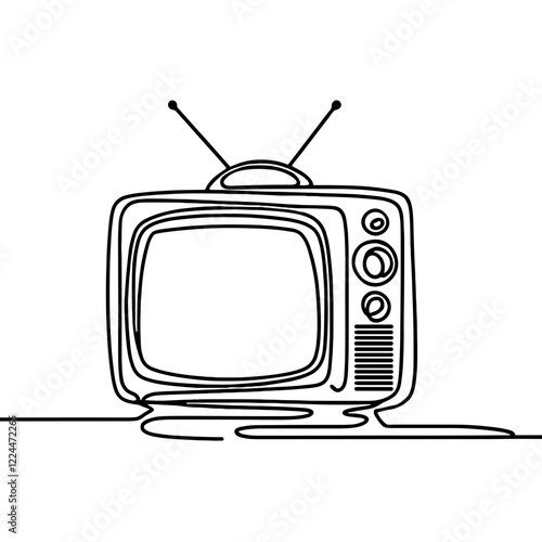 Vintage TV, vector, black line drawing, minimalistic, single line, simple line, isolated, transparent background 
