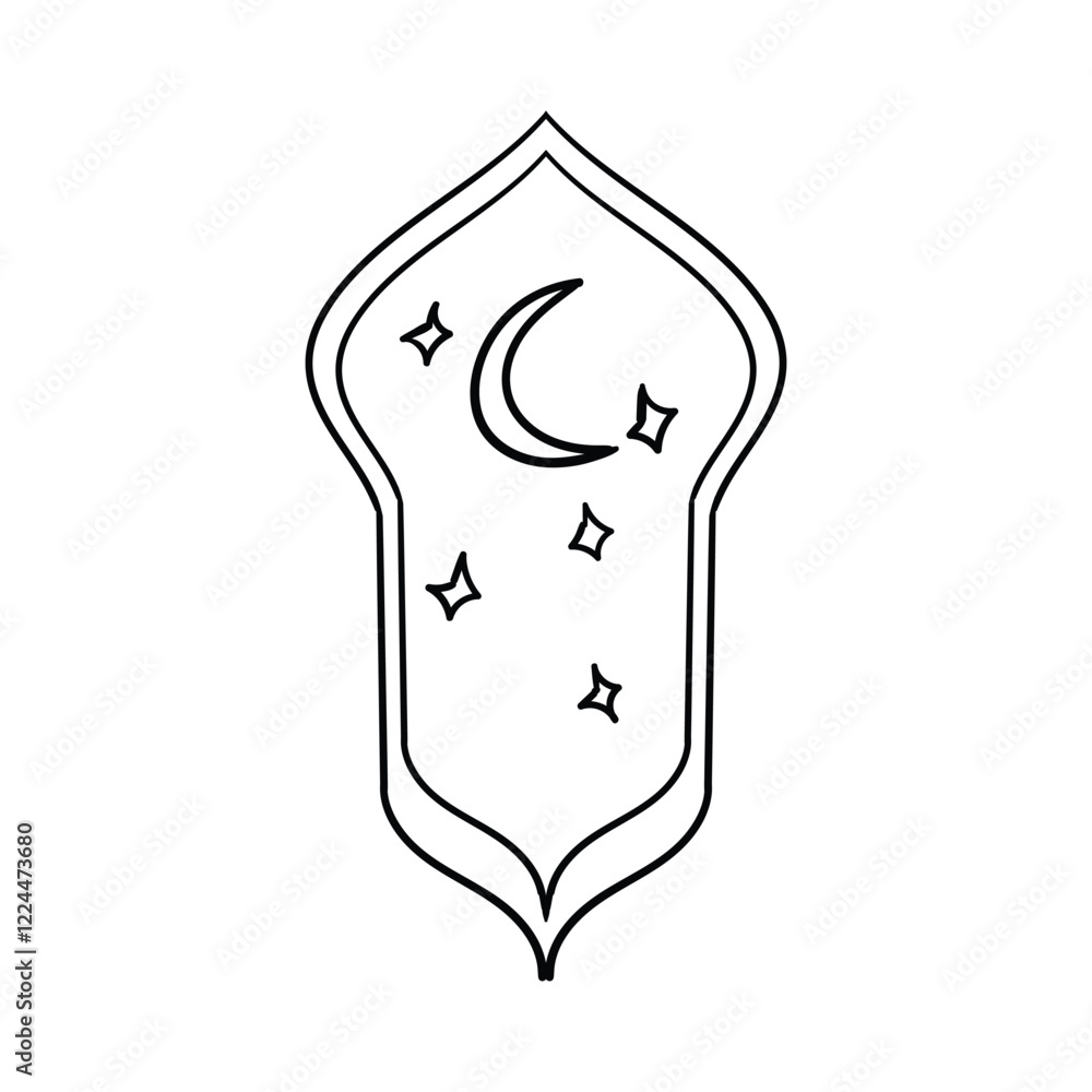 Obraz premium Hand drawn style Islamic arches with moon. Minimalistic illustrations