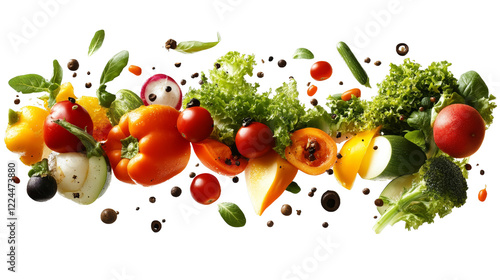 Fototapeta Naklejka Na Ścianę i Meble -  [Transparent Background PNG]Colorful Fresh Vegetables and Herbs in Motion
