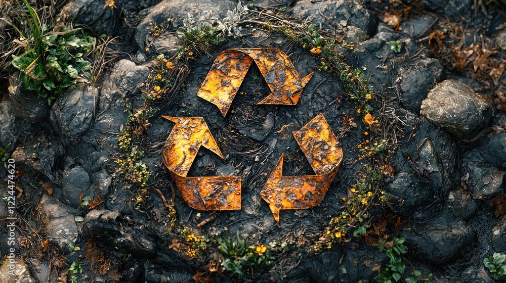 Obraz premium Rusty Recycling Symbol in Earth: A Symbol of Environmental Renewal