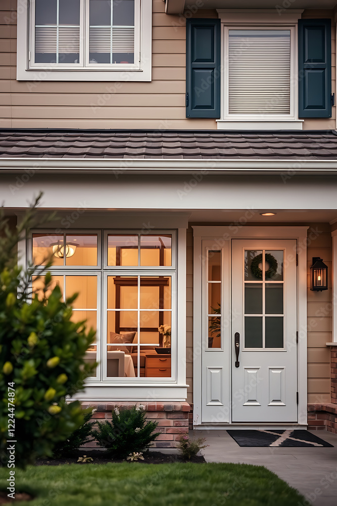 Captivating Home Exterior: Brick Facade, Elegant Door, and Landscaped Garden. Discover the allure of this inviting residential property.
