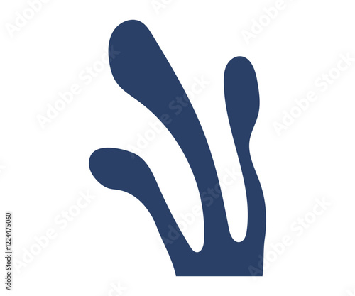 An abstract dark blue shape resembling a stylized leaf or plant growth set against a white background. Ideal for minimalist designs modern art nature-themed decorations botanical illustrations and