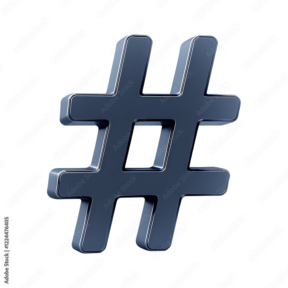 Fototapeta premium Hashtag 3D icon isolated on transparent background perfect for social media and trending designs 