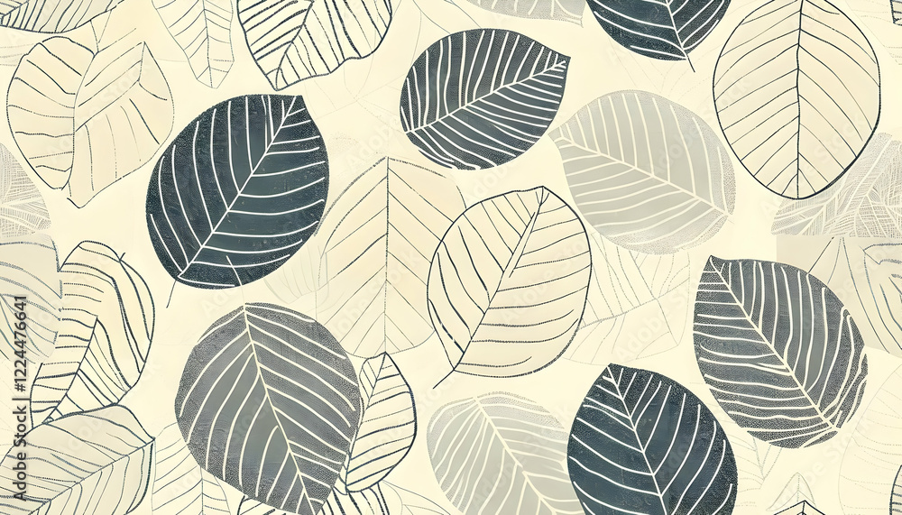 A pattern of various leaves in muted colors on a light background. A pattern of various leaves in muted colors on a light background.