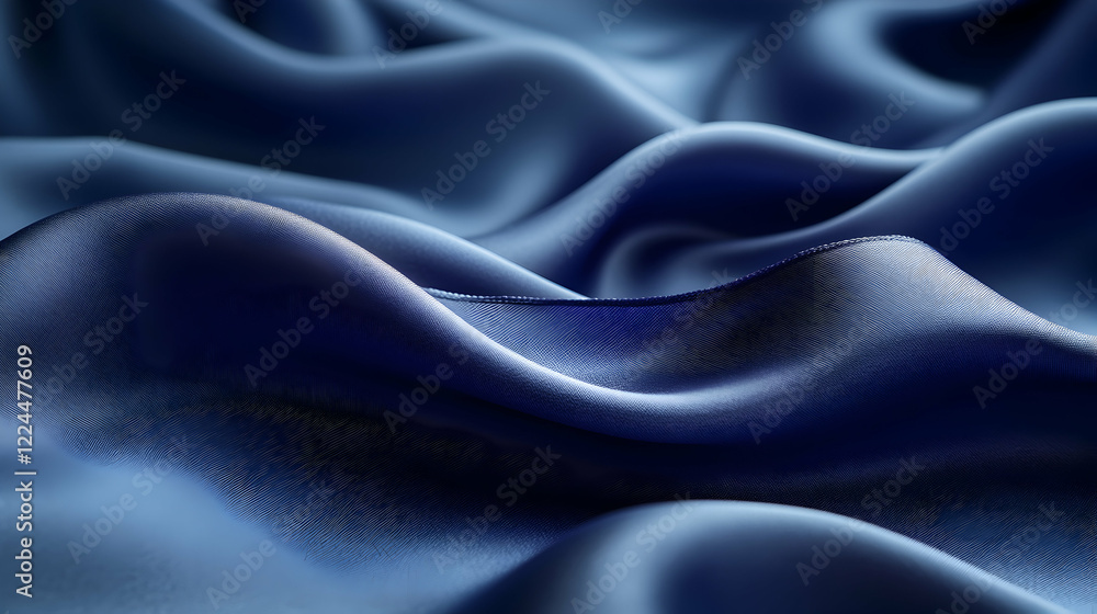 Obraz premium Blue silk fabric drapes, elegant folds, studio shot, background blurred, textile design