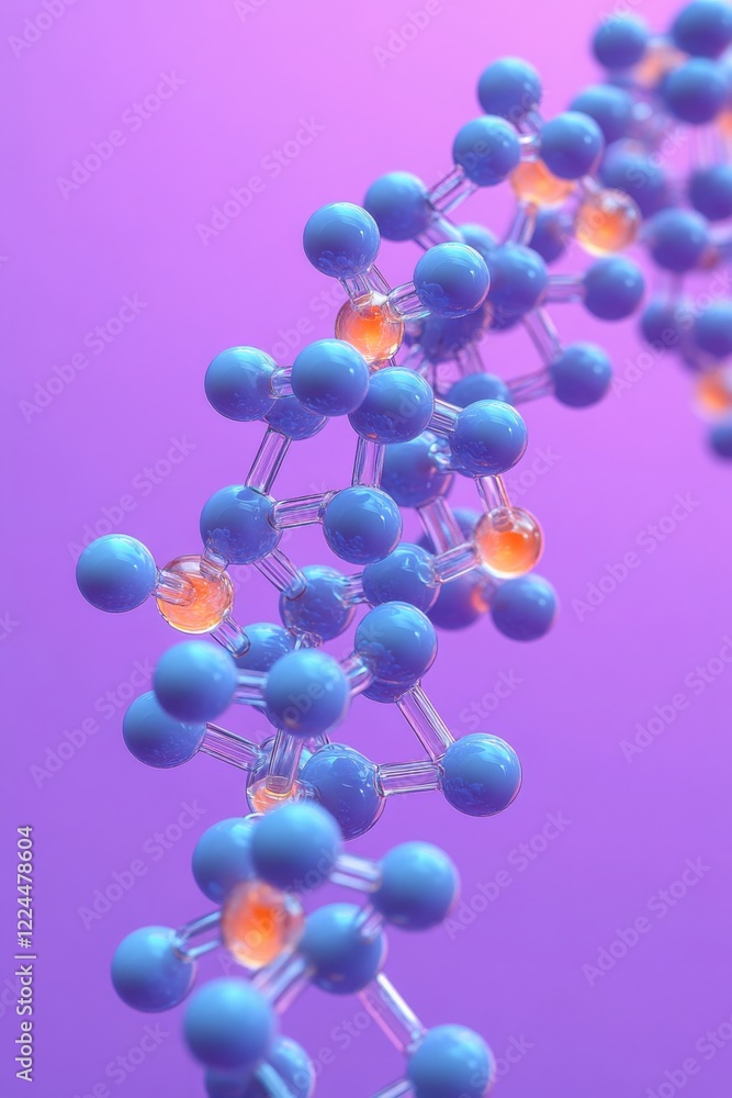 Fototapeta premium Molecules connected by bonds in a scientific lab with purple background