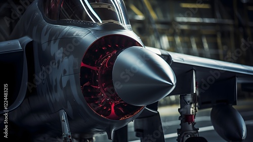 Detailed close up view of a sleek and advanced fighter jet s tail section showcasing the powerful exhaust nozzles that propel the aircraft at high speeds photo