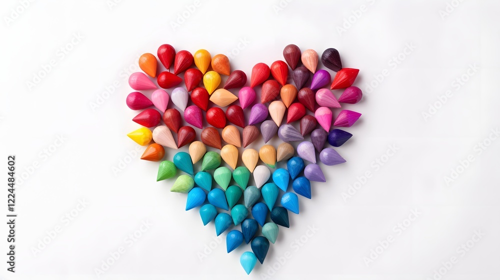 Vibrant heart shaped composition made from a collection of colorful pencils arranged on a light and airy background representing creativity passion and the art of drawing and Vibrant heart shaped composition made from a collection of colorful pencils arranged on a light and airy background representing creativity passion and the art of drawing and
