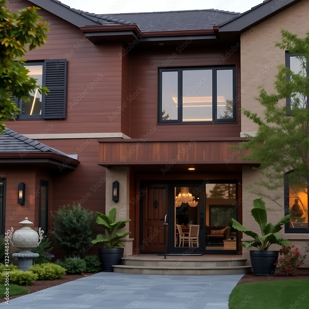 Fototapeta premium Luxury Modern Home Exterior: Architectural Design and Landscaping