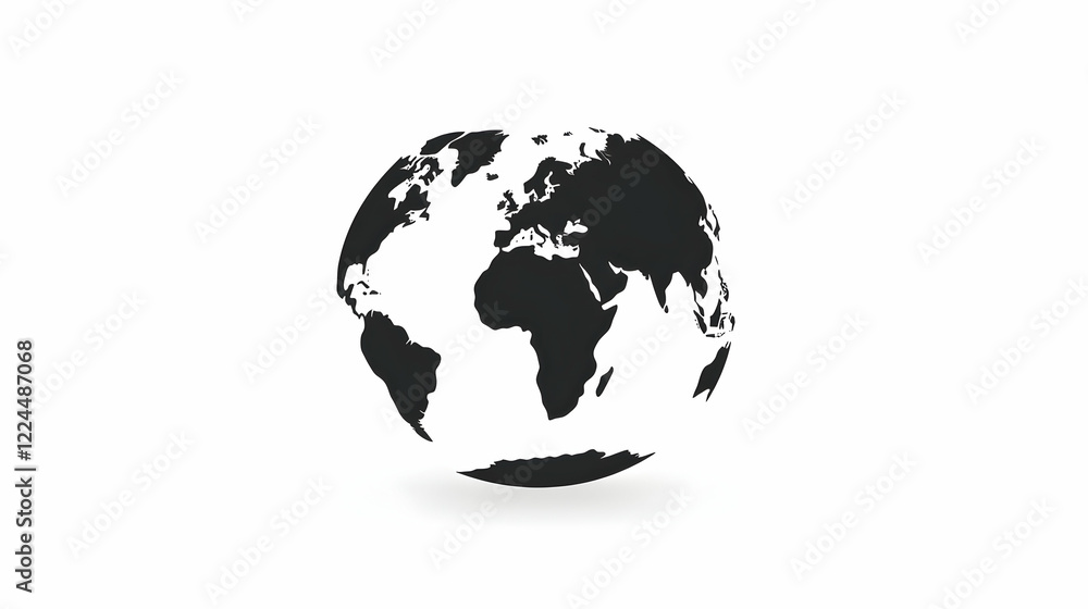 Monochrome Earth Globe Showing Americas And Africa In Minimalist Style, Isolated On White Background With Shadow. Generative AI Monochrome Earth Globe Showing Americas And Africa In Minimalist Style, Isolated On White Background With Shadow. Generative AI