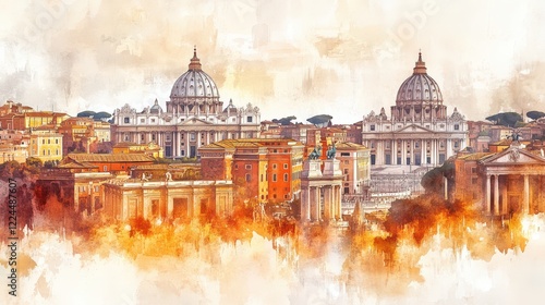 Watercolor painting of St. Peter's Basilica in Rome