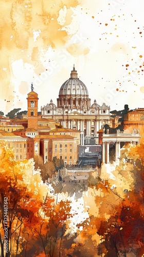 Watercolor painting of St. Peter's Basilica in Rome