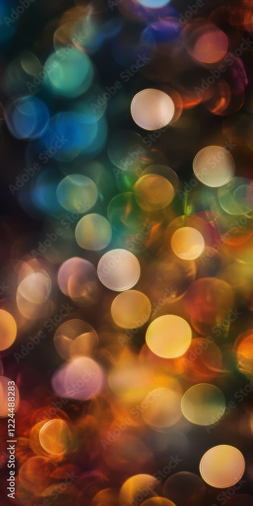 Obraz premium Vibrant bokeh light pattern with circular shapes in various colors, creating an abstract and dreamy background effect.