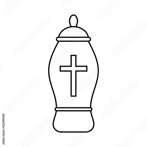 Outline Funeral Urn with Cross, cremation ashes burial urn