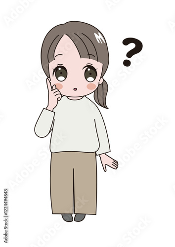 頭にはてなが浮かんでいるかわいい成人女性のイラスト