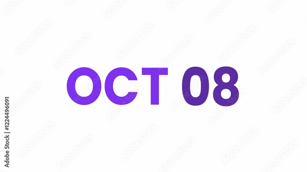 8th October calendar icon animation. Alpha matte with transparent background 4K resolution. 8th October calendar icon animation. Alpha matte with transparent background 4K resolution.
