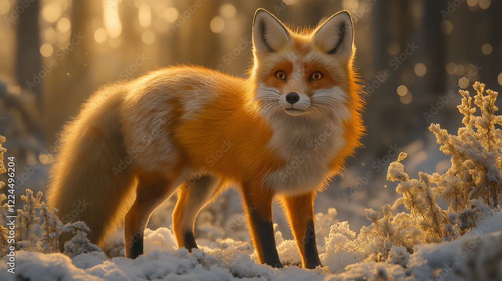 Fototapeta premium Urban Fox: Wildlife Prowling in City Park at Dusk