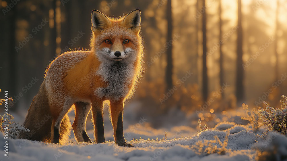 Fototapeta premium Urban Fox: Wildlife Prowling in City Park at Dusk