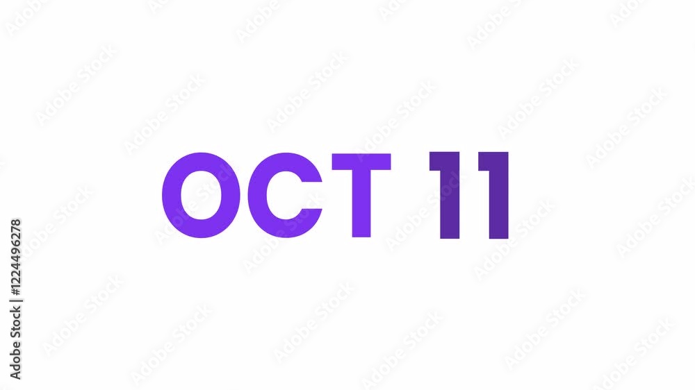 11th October calendar icon animation. Alpha matte with transparent background 4K resolution. 11th October calendar icon animation. Alpha matte with transparent background 4K resolution.