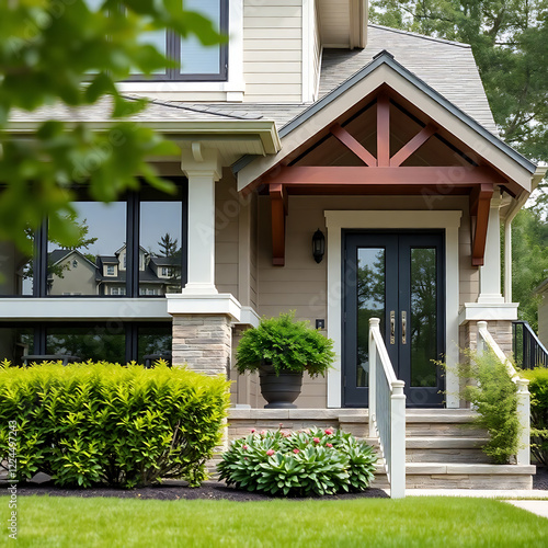 Modern Luxury House Exterior: Dream Home Design and Architecture. Beautiful Landscaping and Contemporary Style. Real Estate and Property Showcase.