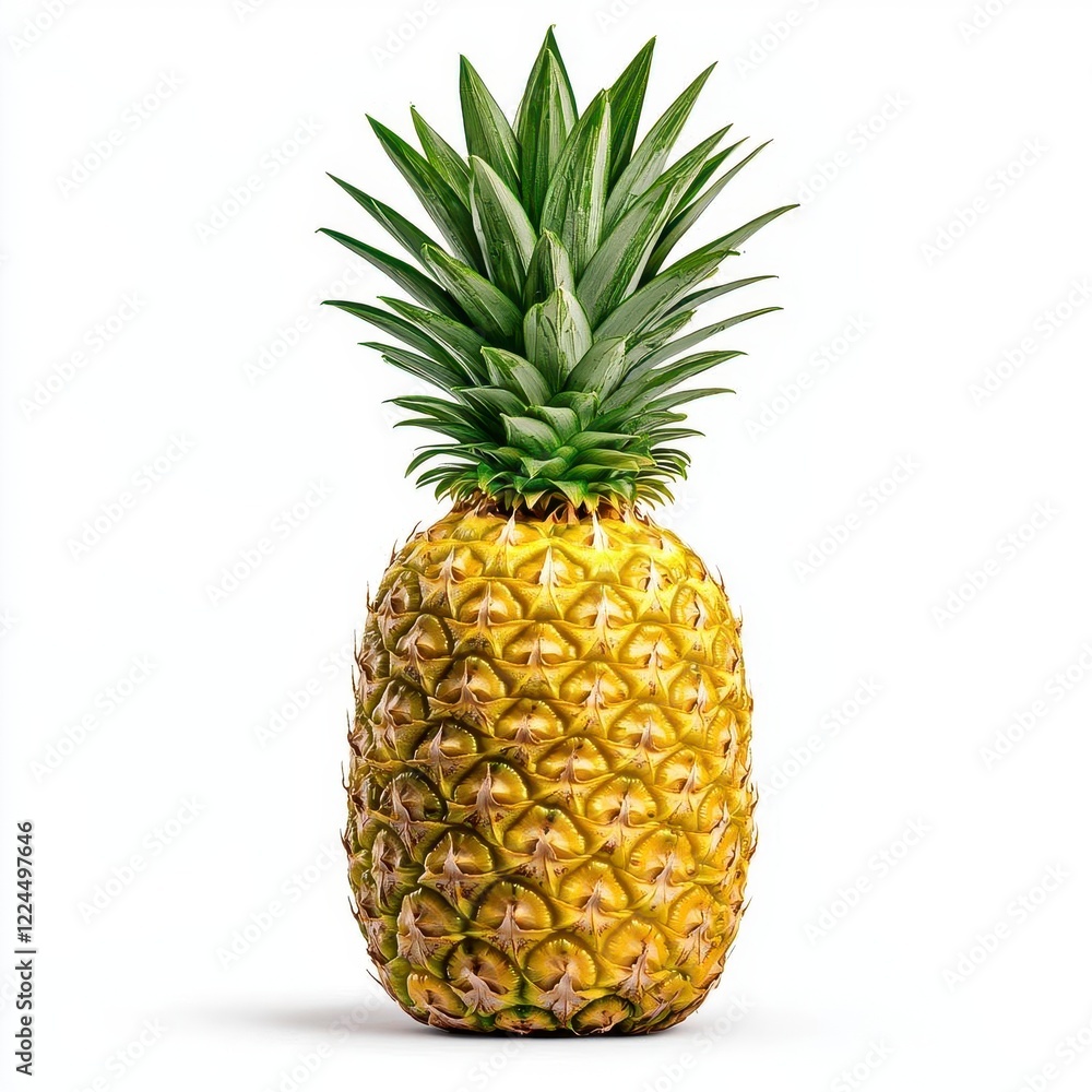 A high-resolution pineapple, perfectly ripe with a green crown and a golden-yellow body. High Quality A high-resolution pineapple, perfectly ripe with a green crown and a golden-yellow body. High Quality