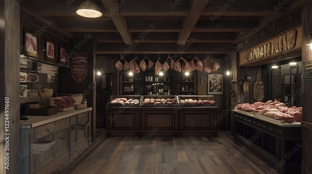 Fototapeta premium Vintage Butcher Shop: A Rustic Meat Market Interior