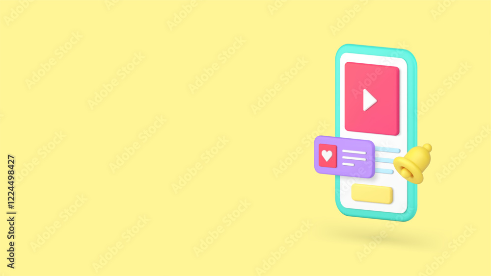 Social networks media content alert comment follow smartphone app banner copy space vector illustration. Multimedia video application mobile phone technology profile interaction digital screen