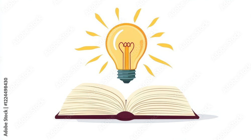 Light Bulb Above Open Book Representing Ideas and Inspiration Light Bulb Above Open Book Representing Ideas and Inspiration