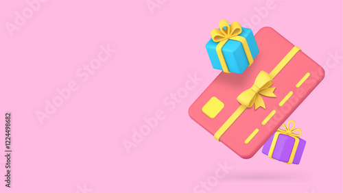 Credit debit card financial banking gift bonus banner copy space vector illustration. Finance bank loyalty present special offer buying award certificate shopping coupon cashback discount
