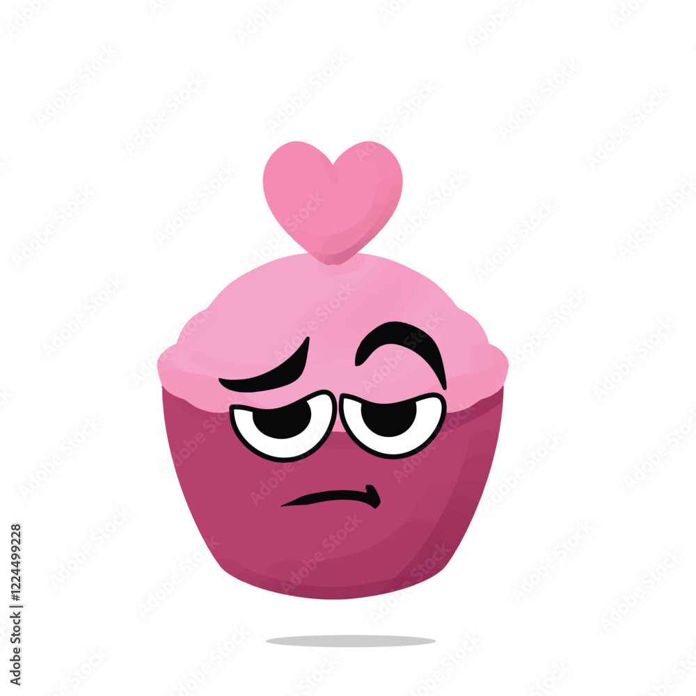 Naklejka premium tired cupcake of love mascot illustration for design. cute and playful concept. sweethearts, romantic, couples, partner, young, and connected themes