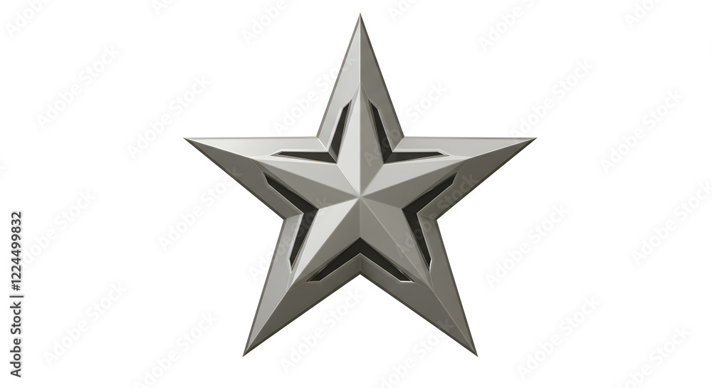 Fototapeta premium Silver Metal Star Award Badge Design Illustration isolated on white background. Generative AI