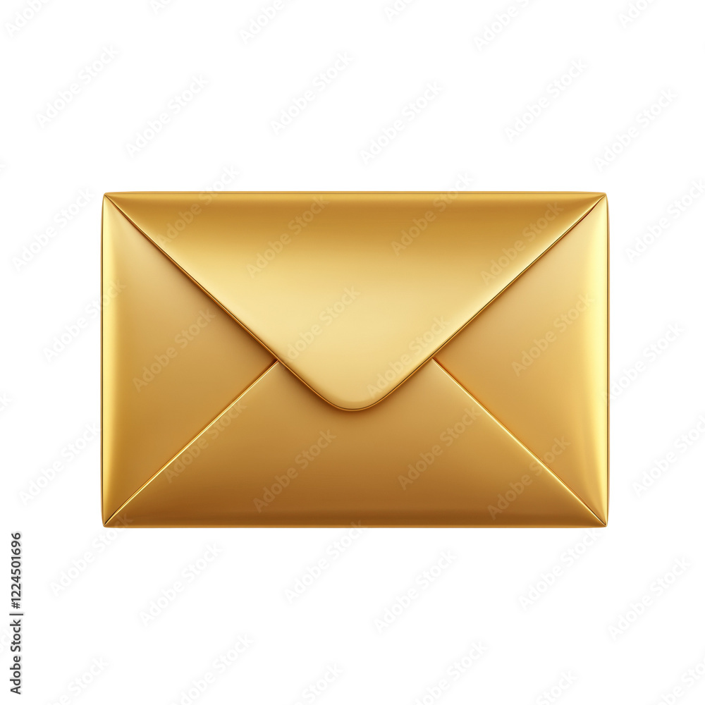 The image shows a 3D rendered golden envelope symbolizing luxury and communication. The image shows a 3D rendered golden envelope symbolizing luxury and communication.