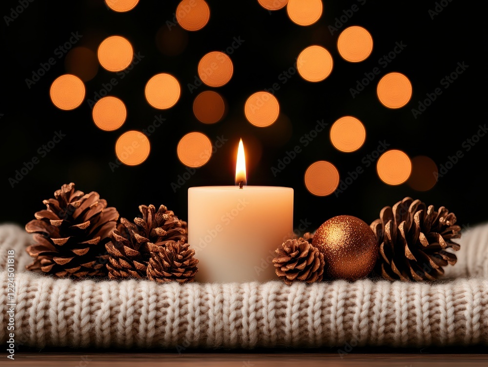 Cozy candlelight with festive decorations. Cozy candlelight with festive decorations.