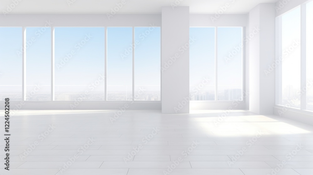 Fototapeta premium Spacious Modern Apartment with Large Windows and City Views
