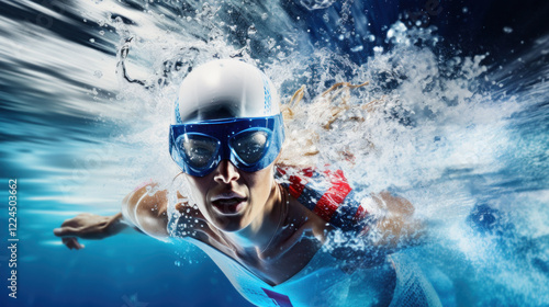 Dynamic Action Shot of a Modern Pentathlete Swimming with Grace photo