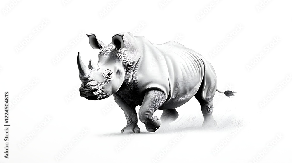 Powerful Rhinoceros in Motion A Black and White Wildlife Image Powerful Rhinoceros in Motion A Black and White Wildlife Image