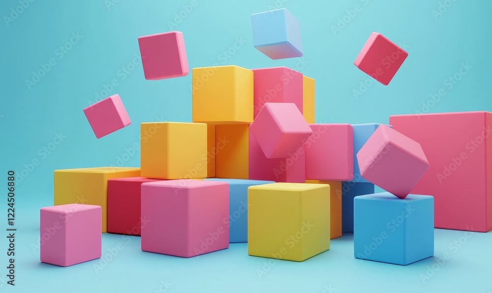 Abstract blue cubes, fluid design, 3d render, Generative AI Abstract blue cubes, fluid design, 3d render, Generative AI