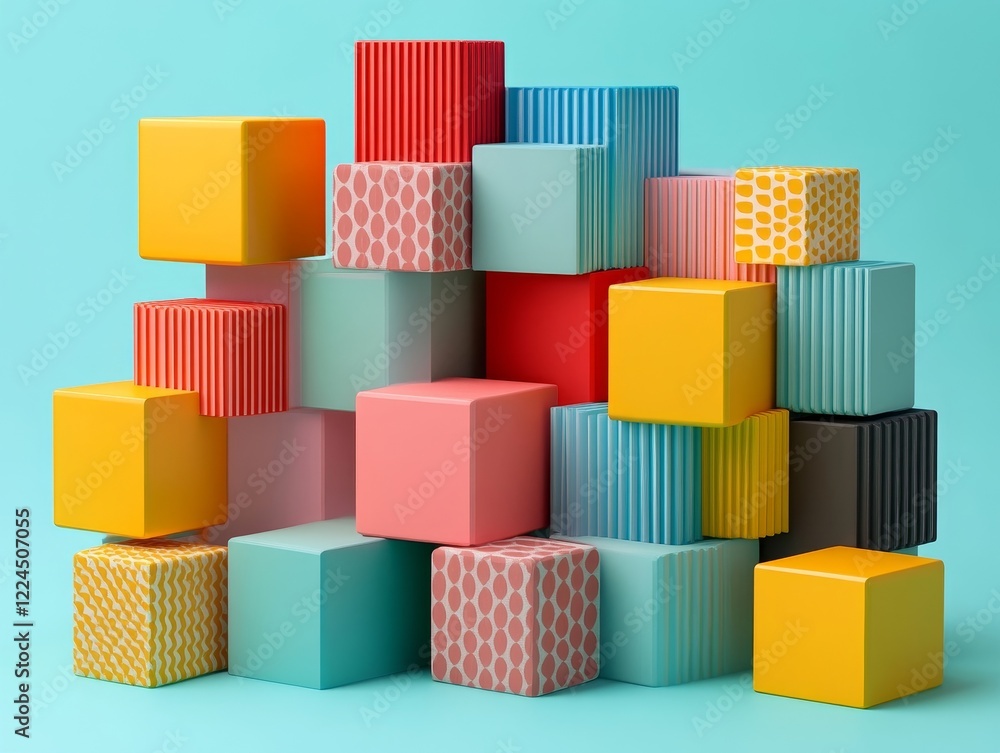Obraz premium Abstract colorful cubes, layered design, 3d render, Generative AI
