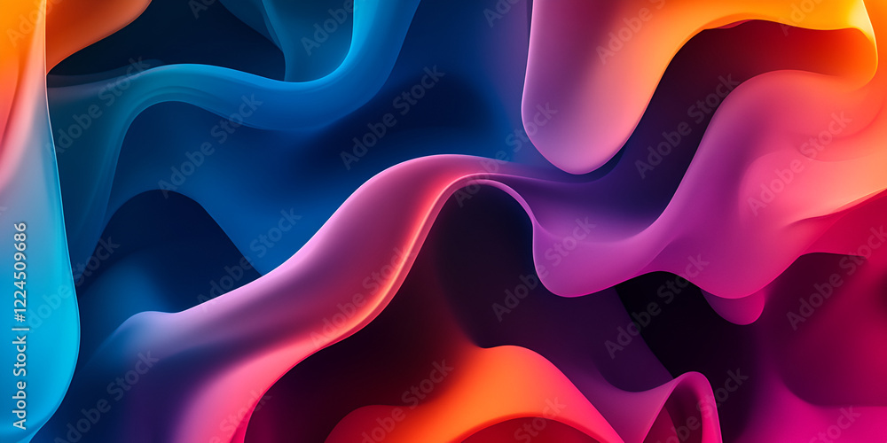 Obraz premium Abstract Waves of Color: A mesmerizing abstract design featuring fluid, undulating waves of vibrant blue, purple, pink, and orange hues. Evoking movement and energy.